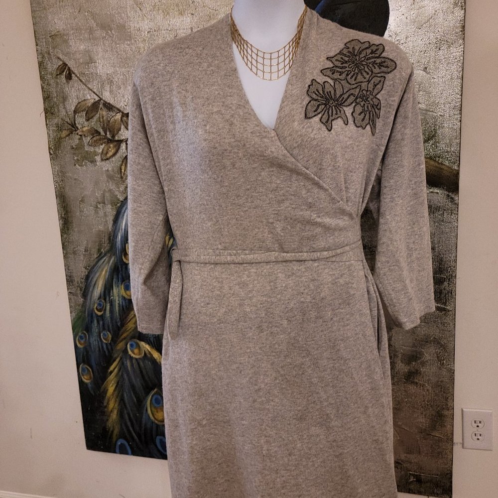 Joanna Hope gray cashmere wrap dress